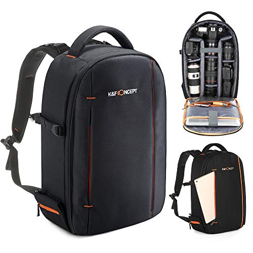 K&F Concept Mochila Cámara Réflex Mochila Portátil para Cámara DSLR Canon Sony Nikon Lentes Trípode y Portátil 13.3” para Mujer y Hombre, L