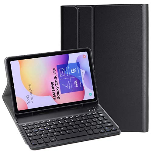 KILISON Samsung Galaxy Tab S6 Lite Funda Español Teclado Estuche [Diseño Español Ñ], [Ranura para S Pen] Wireless Bluetooth Teclado Cover para Samsung Galaxy Tab S6 Lite 10.4 P610/ P615 2020, Negro