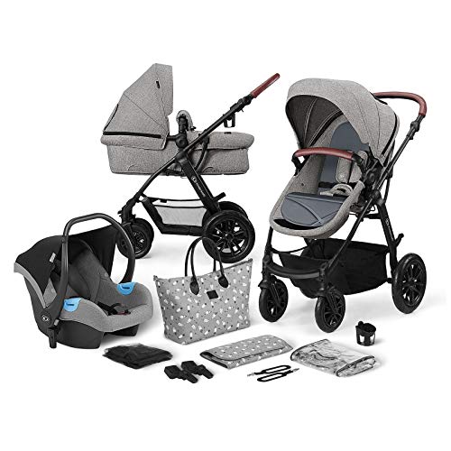 Kinderkraft Carrito Bebé 3 Piezas XMOOV, Capazo, Silla Paseo, Silla Coche, Gris