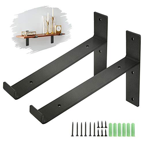 KING DO WAY Soportes de Metal, Soporte de la Pared Industrial para Estante Flotante Baldas Flotantes Negro 2 pz (T LIP)