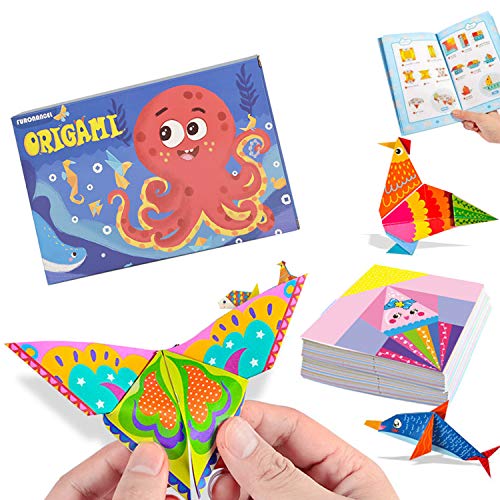 Kisem Doble Cara Papel de Origami, Doble Cara, 14 x 14cm, contiene 152 Origami Cara y 72 Páginas Que Enseña Libro De Origami, para niños, principiantes y clases de manualidades escolares