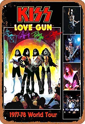Kiss Love Gun 1977-78 World Tour Cartel de chapa de metal pintado decoración de pared moderna sala de juegos reglas de la casa