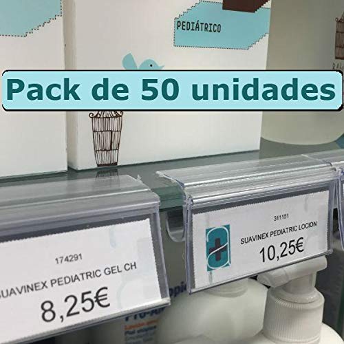 Kit 50 Portaprecios para balda de cristal. Etiqueta de 30x65mm. Transparente. Kit 50 Portaprecios para balda de cristal. Etiqueta de 30x65mm. Transparente.
