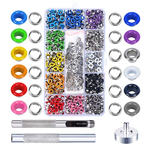 Kit de ojetes MEZOOM 480pcs Ojales de metal artesanía Ojetes metálico Ojetes artesanía Arandela de ojetes para fabricación de zapatos y cuero.