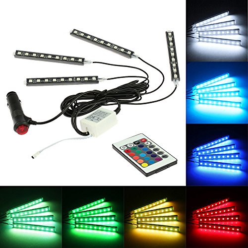 KKmoon Luz Interior Coche con Control Remoto, 4 en 1 Barras Led Coche Interior, Luz de Atmosfera 7 Color RGB KKmoon Luz Interior Coche con Control Remoto, 4 en 1 Barras Led Coche Interior, Luz de Atmosfera 7 Color RGB
