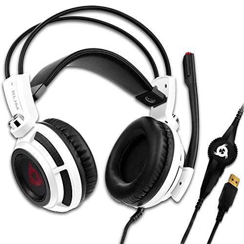 KLIM Puma – Cascos Auriculares Gaming con micrófono – Sonido Envolvente 7.1 – Cascos PS5 Audio – Vibración integrada – Blancos – Ideales para Jugar en PC, PS4, PS5 [Nueva Versión 2020 ] 