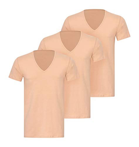 KliSa - 3-Pack - Hombres de Negocios-Camiseta v-Cuello/Invisible Camiseta/Color de Piel Camiseta/Desnudo/Camiseta Interior - para Hombre Bronceado (S - Premium Version)