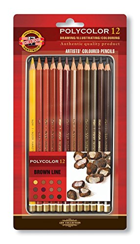 Koh-I-Noor Polycolor - Caja metálica con 12 lápices de colores (gama alta), tonos marrón