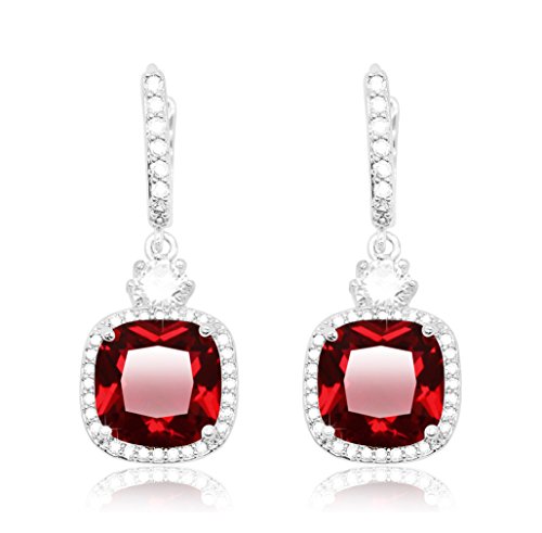 KristLand - Oro Blanco Color Chapado Cuadrado Brillante Circonita Lever-Back Pendientes Colgado Aretes Color Rubi KristLand - Oro Blanco Color Chapado Cuadrado Brillante Circonita Lever-Back Pendientes Colgado Aretes Color Rubi