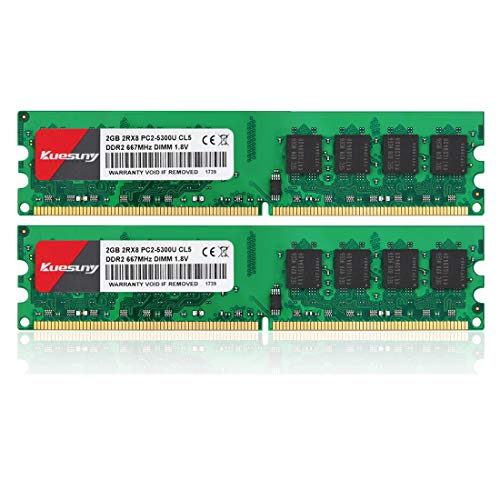 Kuesuny 4GB Kit (2GBX2) DDR2 667 DIMM RAM, PC2-5300/PC2-5300U CL5 240-Pin Non-ECC Unbuffered Desktop Memory Modules