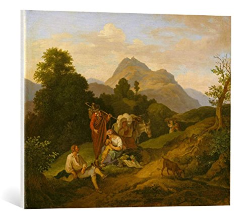 Kunst für Alle Cuadro en Lienzo: Ludwig Adrian Richter Rastendes Volk in den Bergen - Impresión artística, Lienzo en Bastidor, 70x55 cm