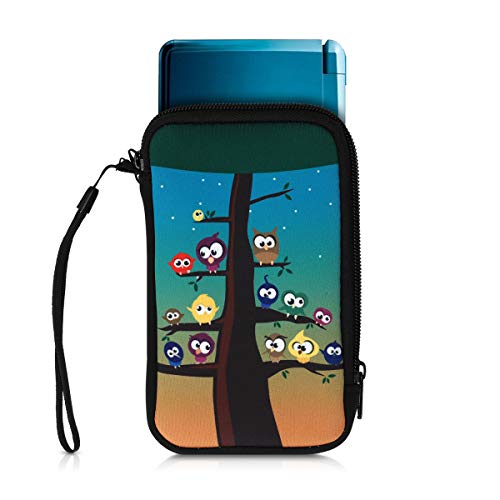 kwmobile Funda Compatible con Consola Nintendo 3DS XL - Estuche de Neopreno con Cremallera - búho árbol Multicolor/Azul/marrón