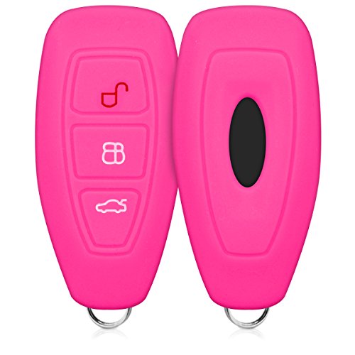 kwmobile Funda de Silicona Compatible con Ford Llave de Coche Keyless Go de 3 Botones - Carcasa Suave de Silicona - Case Mando de Auto Rosa Fucsia