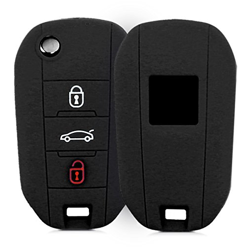 kwmobile Funda de Silicona Compatible con Peugeot Citroen Llave de Coche Plegable de 3 Botones - Carcasa Suave de Silicona - Case Mando de Auto Negro