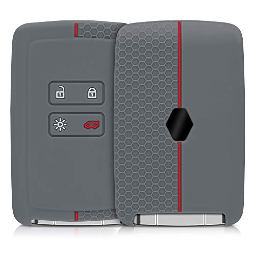 kwmobile Funda de Silicona Compatible con Renault Llave de Coche Smart Key de 4 Botones (Solo Keyless Go) - Carcasa Suave de Silicona - Case Mando de Auto Gris/Rojo
