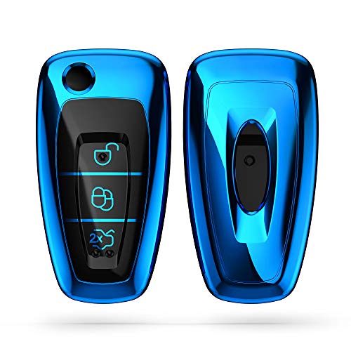 kwmobile Funda para Mando Compatible con Ford Llave de Coche Plegable de 3 Botones - Funda TPU Llave con Botones de Llave de Auto - Azul Brillante