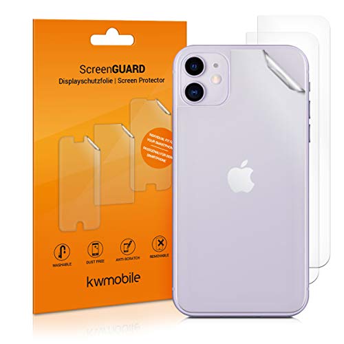 kwmobile Juego de 3X lámina Compatible con Apple iPhone 11 - Película Adhesiva Protectora Transparente para el Cristal Trasero