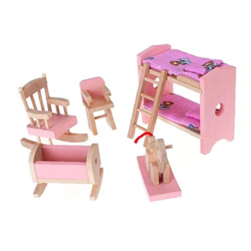 LAANCOO Miniatura de Madera de Muebles Incluir Litera Presidente Cuna Kid Regalo de los niños casa de muñeca de Juguete Mini Muebles