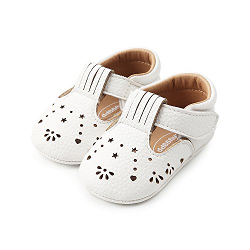 LACOFIA Zapatillas Antideslizantes para bebé niña Zapato Primeros Pasos de Cuero Suave de PU para bebé Blanco 12-18 Meses