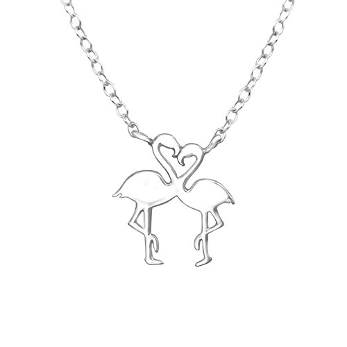 Laimons Collar de mujer con colgante de flamenco besando brillante con cadena de 45 cm, plata de ley 925