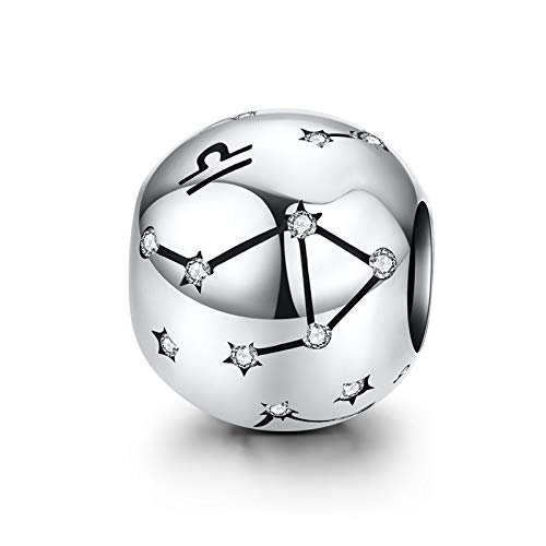 LaMenars 12 Constelación Abalorios Charms Plata de Ley 925, Abalorios de Zodiaco Compatible con Pulsera Pandora & Europeo, Regalo de Cumpleaños Significativo (Libra (9.23-10.22))