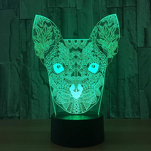 Lámpara de mesa LED intermitente de 7 colores con luz nocturna 3D de gato, luz con sensor USB para decoración y regalo de arte de habitación
