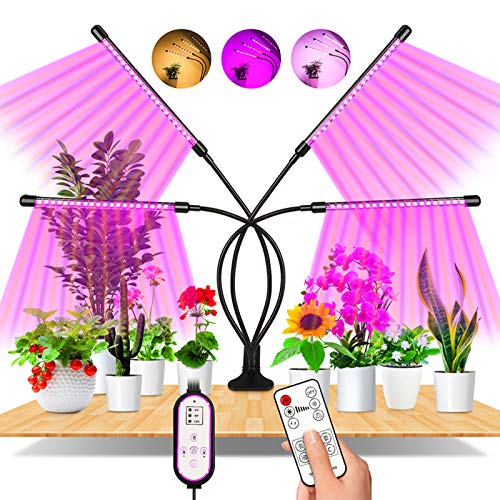 Lámpara de Planta, EWEIMA Lámpara LED Cultivo de 4 Cabezales de Espectro Completo con 80 LED, Luz para Plantas de 10 Niveles Regulable y 360°Ajuste con Función de Temporizador, para Jardinería Bonsai