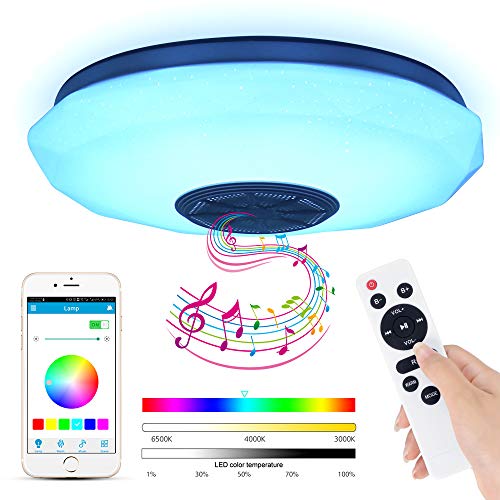 Lámpara De Techo Led Con Altavoz Bluetooth, 36W Moderna Luz De Dormitorio Integrada En El Techo, Iluminación Rgb De Control De Aplicación De Soporte, Pantalla De Techo Para Baño, Cocina, Pasillo