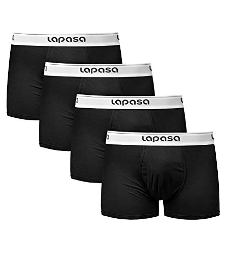 LAPASA Calzoncillos Bóxer Hombre con Abertura Pack de 4/Pack de 2 de Algodón Peinado ELS M03 (Negro, XXL (Cintura 111-116 cm, Largo 33 cm))