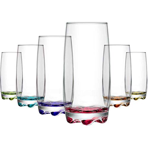 Lav Coloure Highball - Juego de 6 vasos de cristal multicolor contemporáneos, 390 cc, para agua, zumos, cóctel, etc