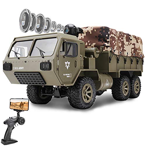 le-idea 1/12 Camión Militar RC, 6WD 2.4GHz Juguete de Coche Militar de Proporción Completa con Cámara 480P HD FPV, con 2 Baterías Recargables para 60 Minutos de Juego, Regalos para Niños Y Niñas