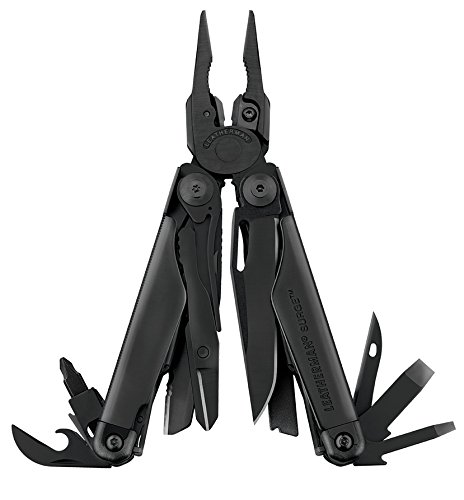 Leatherman Surge - Multiherramienta con 21 usos, incluyendo navajas de tamaño completo bloqueables, alicates regulares y de punta, corta alambres, fabricado en EE.UU, en negro