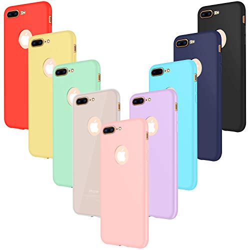 Leathlux 9X Funda iPhone 7 Plus, Carcasa Ultra Fina Silicona TPU Protector Flexible Cover para iPhone 7 Plus Rosa, Verde, Púrpura, Azul Cielo, Amarillo, Rojo, Azul Oscuro, Translúcido, Negro