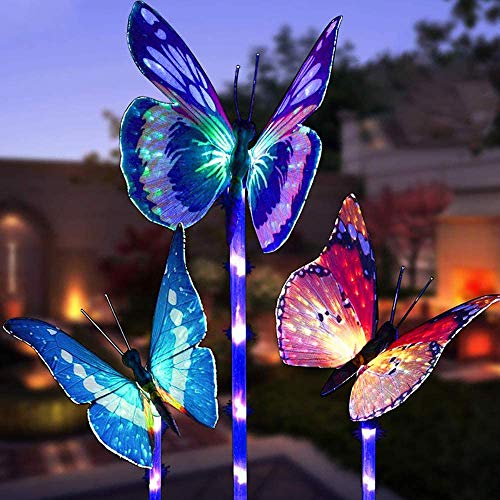 LED Luces Solar exterior Mariposa Impermeables Luz,MMTX 3 Piezas jardín Luces de juego solar cambio de color Fibra óptica Mariposas al aire libre decoraciones de fiesta para césped patio camino