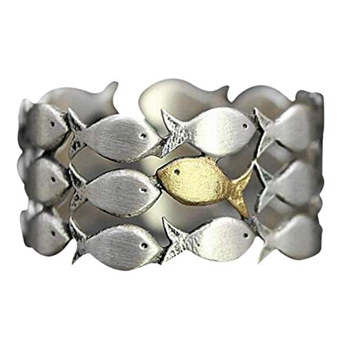 lefeindgdi Anillos abiertos ajustables con patrón de peces de 3 capas, para mi hija nadando contra la corriente, joyería vintage para mujer lefeindgdi Anillos abiertos ajustables con patrón de peces de 3 capas, para mi hija nadando contra la corriente, joyería vintage para mujer