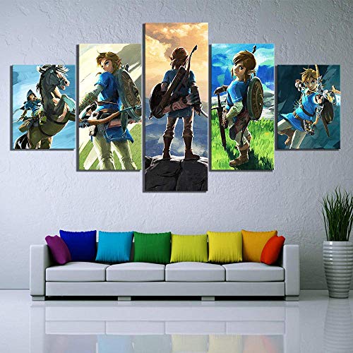 Legend Zelda Breath Wild Game Link Legend Zelda imprime en lienzo 5 piezas lienzo arte de la pared decoración de la pared moderna decoración de la sala de estar del hogar cartel de regalo creativ