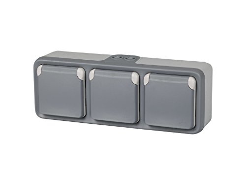 Legrand, 191515 Plexo - Enchufe de pared triple, enchufe estanco de superficie de la gama Plexo, enchufe exterior triple, resistente al agua (IP55), color gris Legrand, 191515 Plexo - Enchufe de pared triple, enchufe estanco de superficie de la gama Plexo, enchufe exterior triple, resistente al agua (IP55), color gris