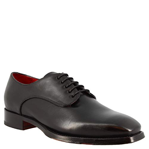 Leonardo Shoes Zapatos Oxford de Punta Cuadrada Elegantes Hechos a Mano para Hombres en Piel de Becerro Negra - Número de Modelo: 9574E20 TOM Montecarlo Nero - Tamaño: 42 EU