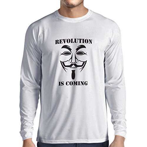 lepni.me Camiseta de Manga Larga para Hombre La Revolución se Acerca Hackers Anónimos Legión V para Vendetta (Small Blanco Negro)