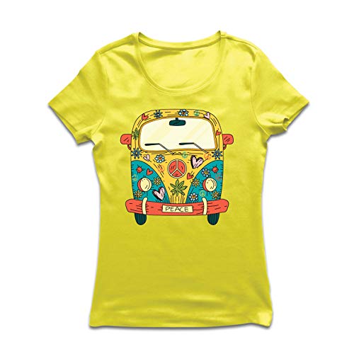 lepni.me Camiseta Mujer Años 60 70 Hippie Van, Flores, Amor, símbolo de Paz Libertad (X-Large Amarillo Multicolor) lepni.me Camiseta Mujer Años 60 70 Hippie Van, Flores, Amor, símbolo de Paz Libertad (X-Large Amarillo Multicolor)