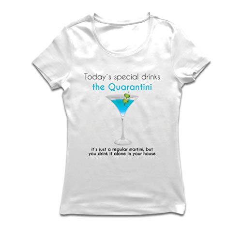 lepni.me Camiseta Mujer Quarantini Social Distancing Drink Martini in Quarantine (Small Blanco Multicolor)