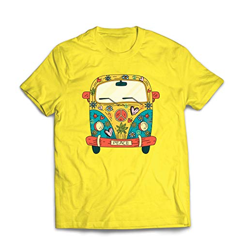 lepni.me Camisetas Hombre Años 60 70 Hippie Van, Flores, Amor, símbolo de Paz Libertad (Medium Amarillo Multicolor) lepni.me Camisetas Hombre Años 60 70 Hippie Van, Flores, Amor, símbolo de Paz Libertad (Medium Amarillo Multicolor)