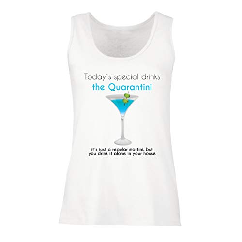lepni.me Camisetas sin Mangas para Mujer Quarantini Social Distancing Drink Martini in Quarantine (Small Blanco Multicolor)