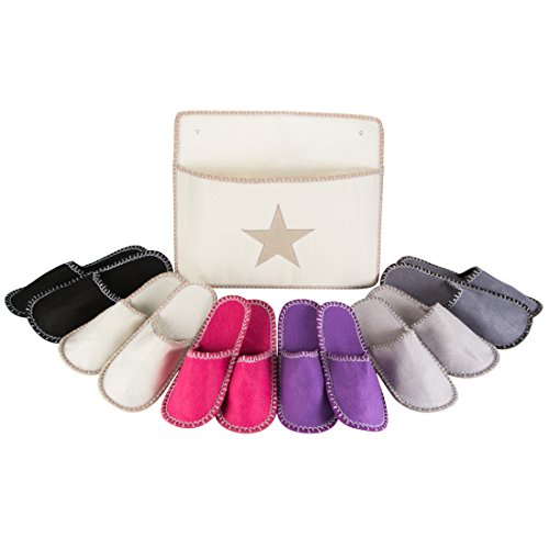 Levivo Set de zapatillas de estar por casa para invitados, 13 piezas: 6 pares de pantuflas de fieltro en 3 tamaños y bolsa de almacenamiento, pantuflas de fieltro para hombre/mujer, alta calidad