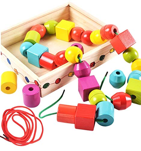 Lewo Madera Gran Jumbo Cuentas de Encaje para niños Montessori Juguetes educativos 30 Piezas con 2 Lazos Lewo Madera Gran Jumbo Cuentas de Encaje para niños Montessori Juguetes educativos 30 Piezas con 2 Lazos