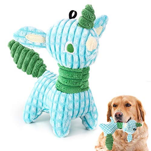 Lewondr Juguete Peluche para Perros de Pana, Juguete de Felpa de Agodón Relleno con Campana Divertida y Olor de Ternera, Proviene de Antiguo Mito Chino Hermoso Regalo para Mascotas - Verde y Azul