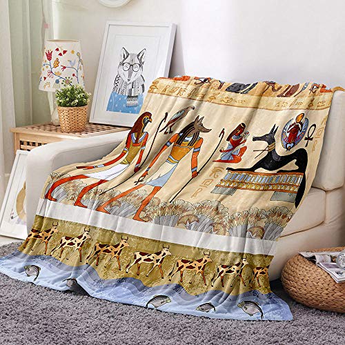 LIGAHUI Manta Polar con Flecos de Pompones Antiguo Egipto Plaid Manta de Franela para el sofá Cama Apta para Todas Las Estaciones 70x100 cm