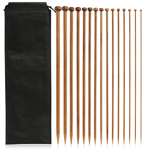 LIHAO 30 x Agujas de Bambú para Tejer Agujas de Punto Tamaños 2mm - 10mm (35cm)