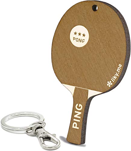 LIKY ® Tenis de Mesa Ping Pong- Llavero Original de Madera Grabado Regalo para día del Padre Madre Mujer Hombre cumpleaños pasatiempo Colgante Bolso Mochila