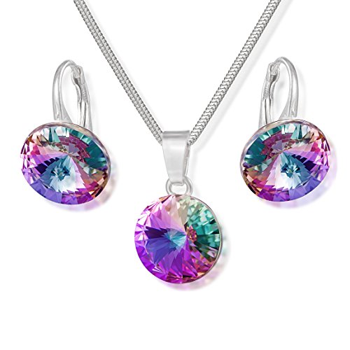 Lilly Marie Plata Set 925 joyas, Original Swarovski Elements, multicolor/lila, 12 mm, con joyas de funda, Idea de Regalo Mujer o Freundin